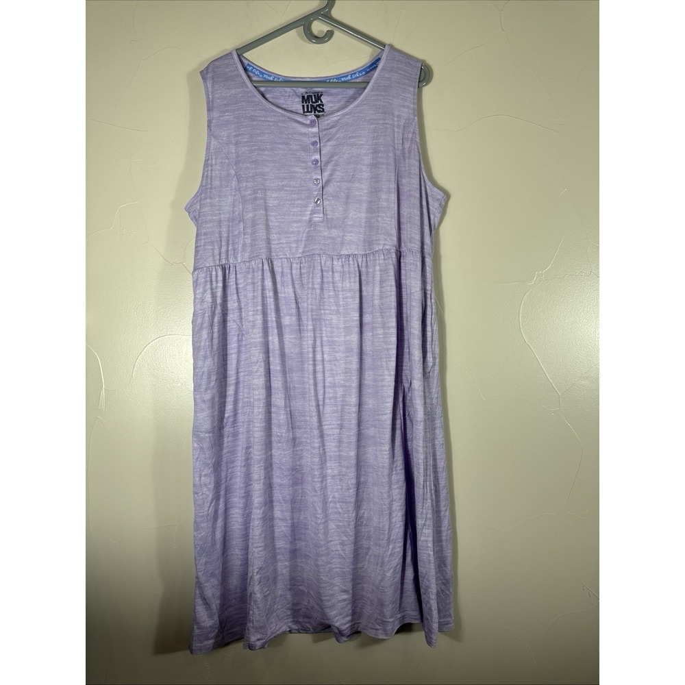 MUK LUKS Purple Nightgown/Dress or Lounge Wear W/ Pockets 1X  Sleeveless